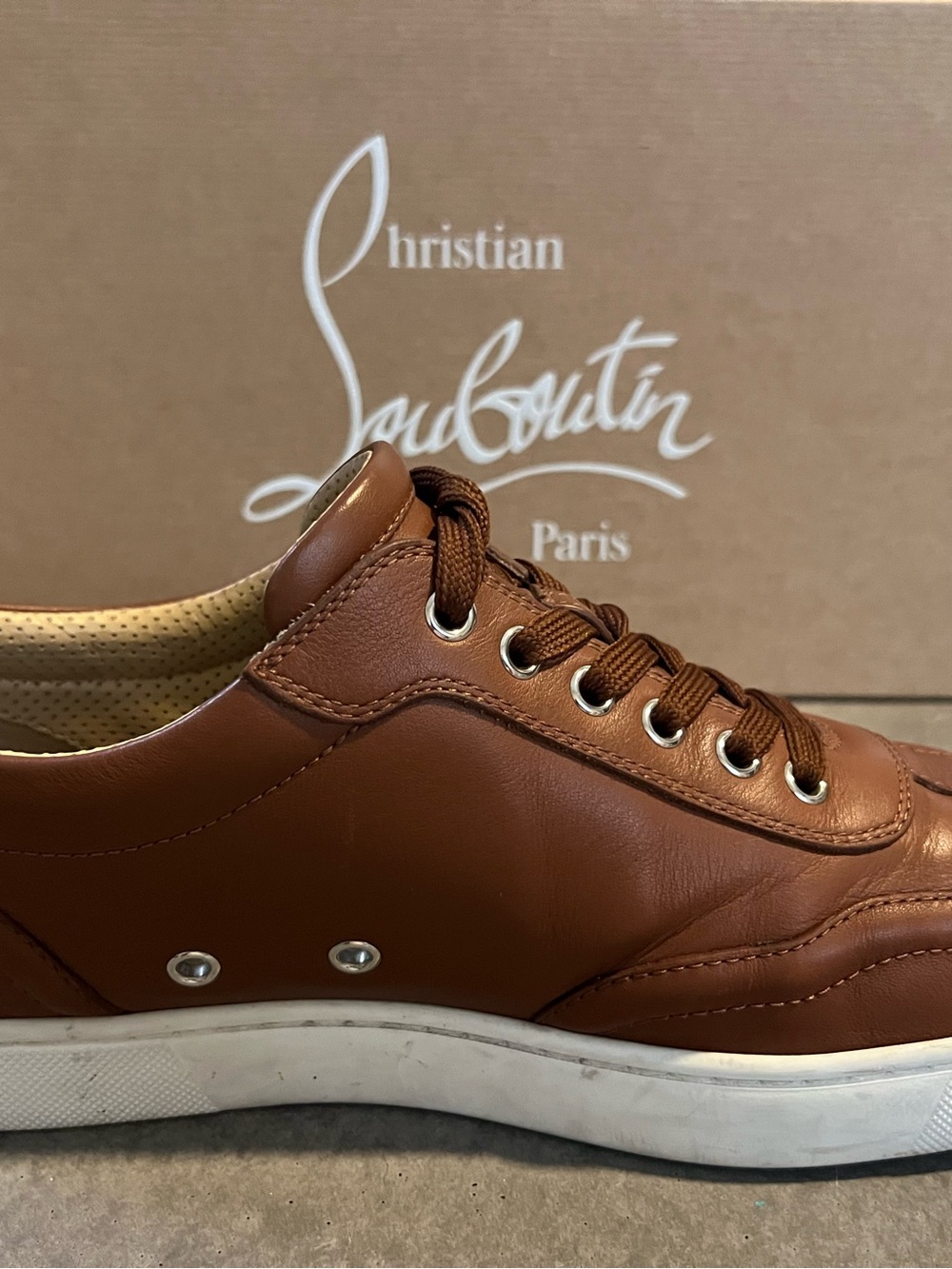 Christian Louboutin Men’s Brown Leather Low-Top Sneakers with White Sole - Picture 6 of 12